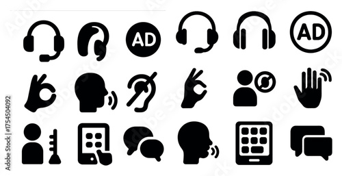 Accessibility silhouette icons set – solid, filled, inclusion and assistive symbols