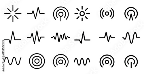 Communication and signal linear icons set – outline, network, wireless symbols