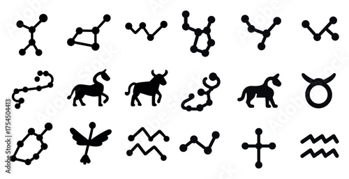 Zodiac silhouette icons set – astrology, horoscope, star signs symbols