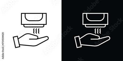 Hand dryer icon in black line illustration. Design logo for app, UI.