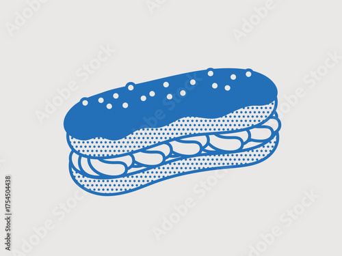 Eclair with cream filling. Line art, minimalist style. Vector illustration. Bakery collection.