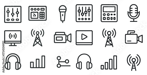 Music and audio line icons set – outline, linear, sound and recording symbols