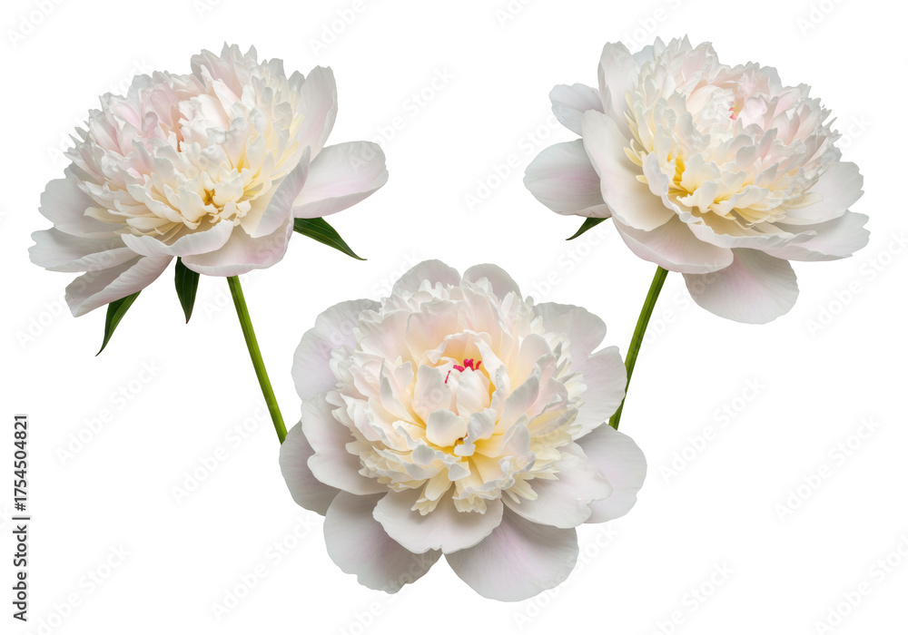 Fototapeta premium Isolated peonies, pastel color, fresh blossoms, springtime blooming flowers and plants
