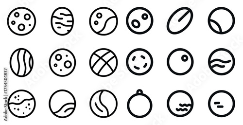 Planetary science outline icons set – astronomy, celestial, space exploration symbols