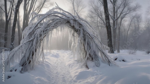 Icy Archway in Winter Forest - A Frozen Wonderland.