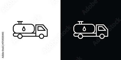 Fuel truck icon in black line illustration. Design logo for app, UI.