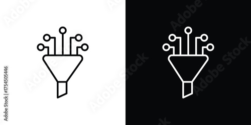 Funneling data icon in black line illustration. Design logo for app, UI.