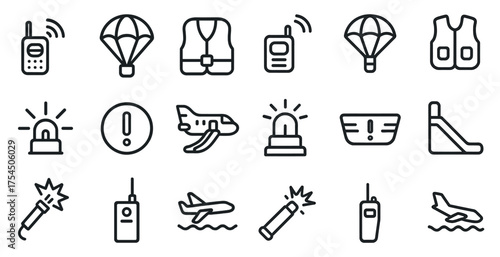 Emergency and safety line icons set – flat, silhouette, critical situation symbols