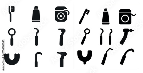 Dental and oral care icons set – solid, filled, hygiene and health symbols