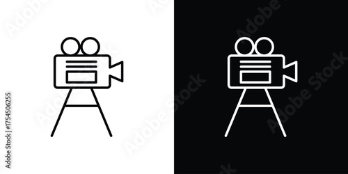 Film making icon in black line illustration. Design logo for app, UI.