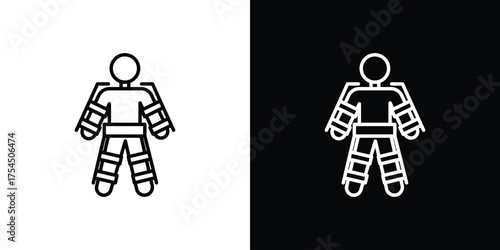 Exoskeleton icon in black line illustration. Design logo for app, UI.