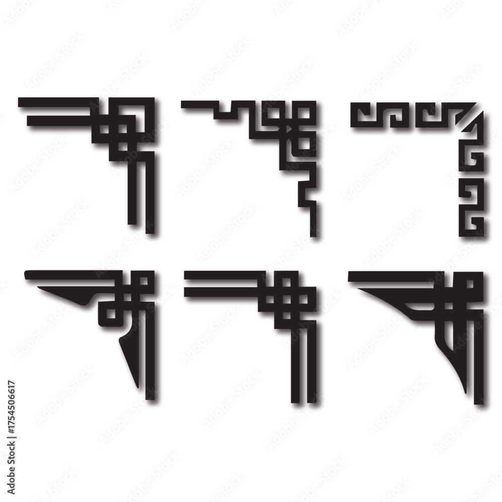 Obraz premium Set of black geometric decorative corner border frames