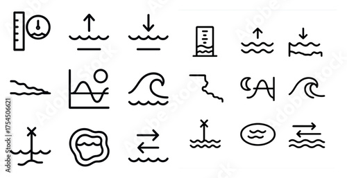 Weather conditions icons set – linear, outline, climate and meteorology symbols