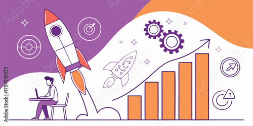 Business startup illustration in flat style showing new project development vector design.