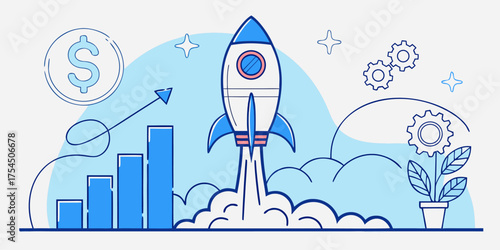 Business startup vector illustration with project development and business concept in flat style.