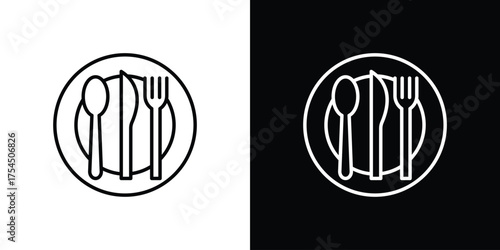 Eatery icon in black line illustration. Design logo for app, UI.