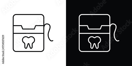 Dental floss icon in black line illustration. Design logo for app, UI.