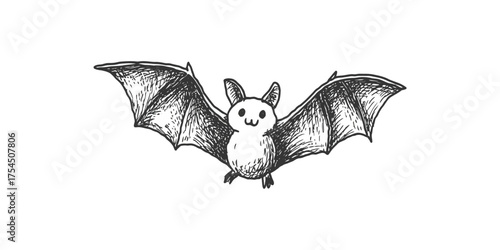 A cute, stylized bat illustration with outstretched wings, drawn in a simplistic sketch style