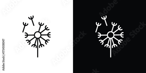 Dandelion icon in black line illustration. Design logo for app, UI.