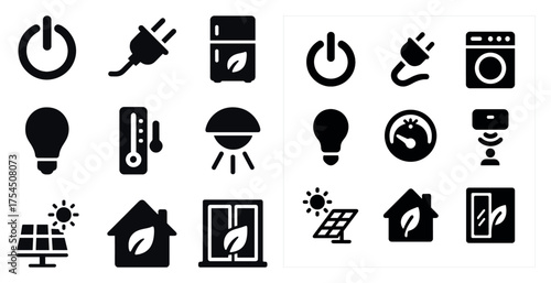 Eco-friendly energy icons set – solid, filled, sustainable and green energy symbols