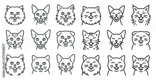 Cats and felines outline icons set – line, silhouette, pet and animal symbols