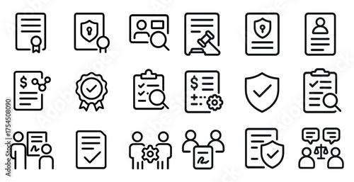 Business and legal line icons set – paperwork, documentation, contract symbols