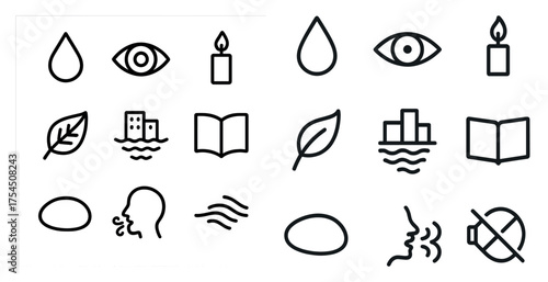 Life essentials outline icons set – flat, silhouette, daily necessity symbols