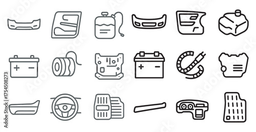 Automotive parts outline icons set – vehicle, car, and repair design symbols