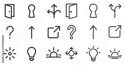 Navigation and directions outline icons set – line, route, wayfinding symbols