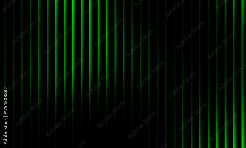 Fototapeta premium Abstract glowing green vertical light stripes background with gradient effect, futuristic neon pattern, digital energy design, modern technology illumination concept