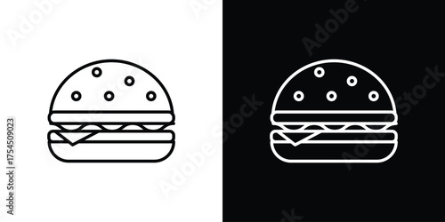 Cheese burger icon in black line illustration. Design logo for app, UI.