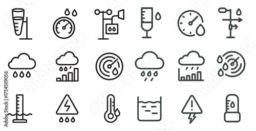 Weather and forecast outline icons set – climate, meteorology, forecast symbols