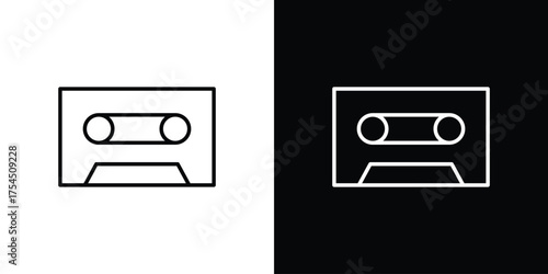 Cassette tape icon in black line illustration. Design logo for app, UI.
