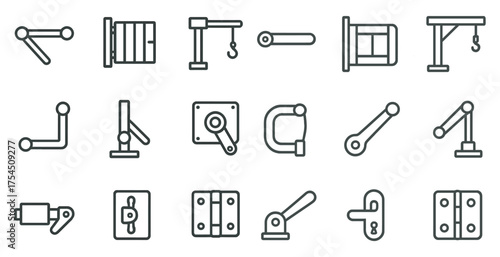 Industry and machinery line icons set – outline, linear, tools and equipment symbols
