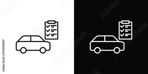 Car repair check list icon in black line illustration. Design logo for app, UI.
