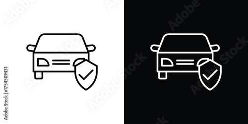 Car insurance icon in black line illustration. Design logo for app, UI.