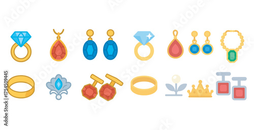 Jewelry and accessories icons set – flat, outline, fashion and style symbols