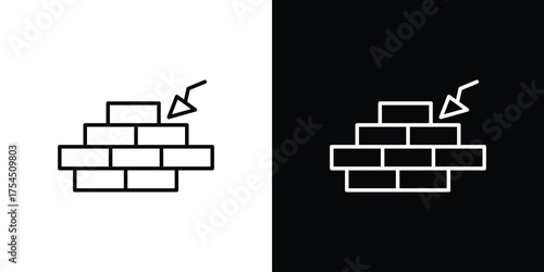 Brickwork icon in black line illustration. Design logo for app, UI.