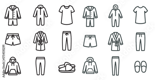 Fashion and clothing outline icons set – apparel, attire, wardrobe symbols