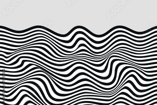 Abstract vector 3D lines background, black and white curves linear perspective dimensional terrain optical pattern