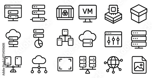 Server management line icons set – cloud, it, network and data center symbols