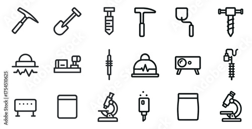 Construction tools line icons set – outline, silhouette, building and repair symbols