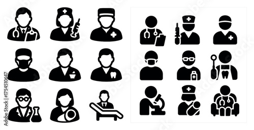 Medical and healthcare silhouette icons set – solid, flat, hospital symbols
