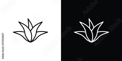 Aloe vera icon in black line illustration. Design logo for app, UI.
