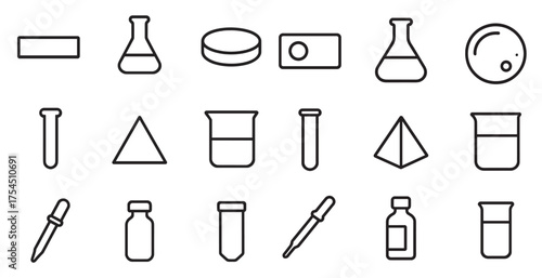Laboratory equipment line icons set – linear, outline, scientific and analysis tools