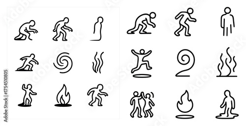 Zombie outline icons set – line art, silhouette, undead halloween symbols