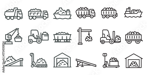 Construction and heavy equipment icons set – outline, linear, industrial symbols
