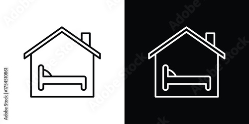 Accommodation icon in black line illustration. Design logo for app, UI.