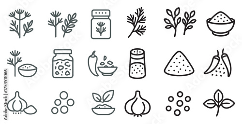 Herbs and spices line icons set – outline, culinary, seasoning symbols for kitchens