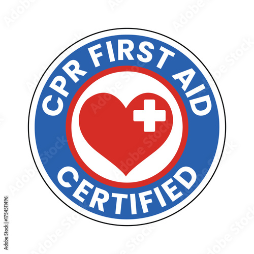 CPR First Aid Certified Labels with Red Cross Symbol and Emergency Medical Training Badge, Lifesaving Certification Sticker for Workplace Safety and Healthcare Awareness, Responder Medical Assistance 